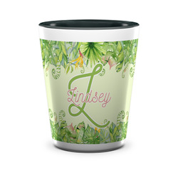 Tropical Leaves Border Ceramic Shot Glass - 1.5 oz - Two Tone - Set of 4 (Personalized)