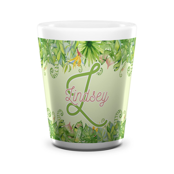 Tropical Leaves Border Shot Glass - White - FRONT