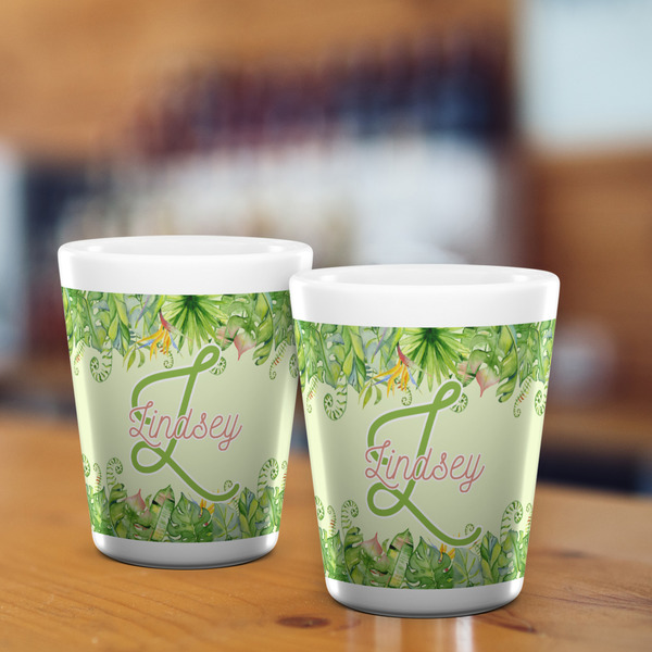 Tropical Leaves Border Shot Glass - White - LIFESTYLE