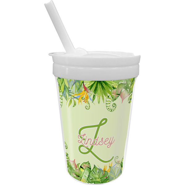 Custom Tropical Leaves Border Sippy Cup with Straw (Personalized)