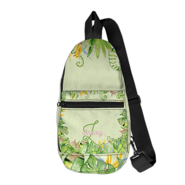 Custom Tropical Leaves Border Sling Bag (Personalized)