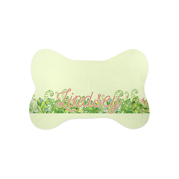 Custom Tropical Leaves Border Bone Shaped Dog Food Mat (Small) (Personalized)