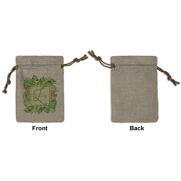 Tropical Leaves Border Small Burlap Gift Bag - Front Approval