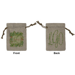 Tropical Leaves Border Small Burlap Gift Bag - Front & Back (Personalized)