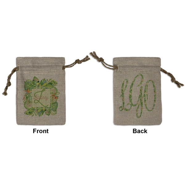Custom Tropical Leaves Border Small Burlap Gift Bag - Front & Back (Personalized)