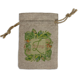 Tropical Leaves Border Small Burlap Gift Bag - Front (Personalized)
