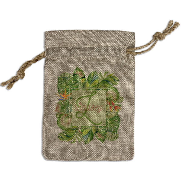 Tropical Leaves Border Small Burlap Gift Bag - Front