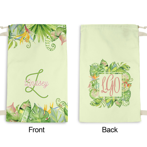 Tropical Leaves Border Small Laundry Bag - Front & Back View