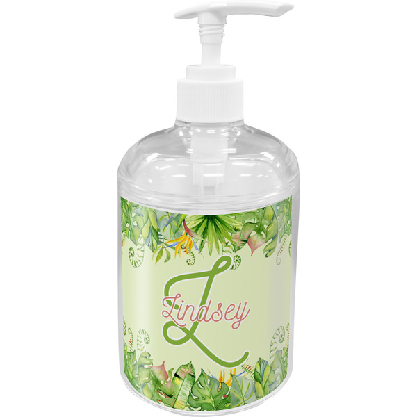 Custom Tropical Leaves Border Acrylic Soap & Lotion Bottle (Personalized)
