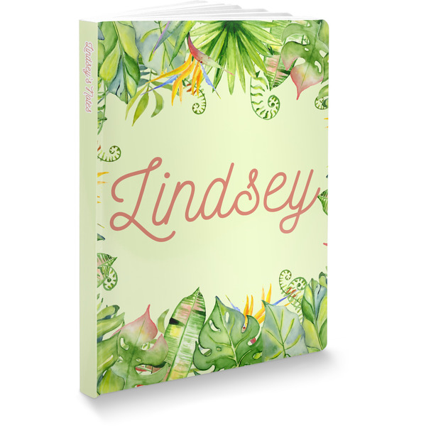 Custom Tropical Leaves Border Softbound Notebook - 7.25" x 10" (Personalized)