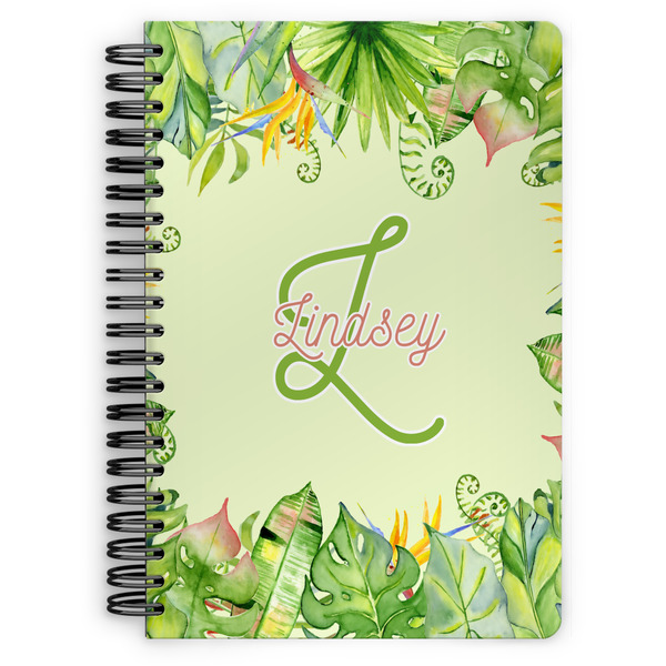 Custom Tropical Leaves Border Spiral Notebook - 7x10 w/ Name and Initial