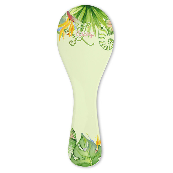 Custom Tropical Leaves Border Ceramic Spoon Rest (Personalized)