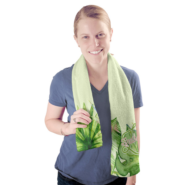 Tropical Leaves Border Sport Towel - Exercise use - Model