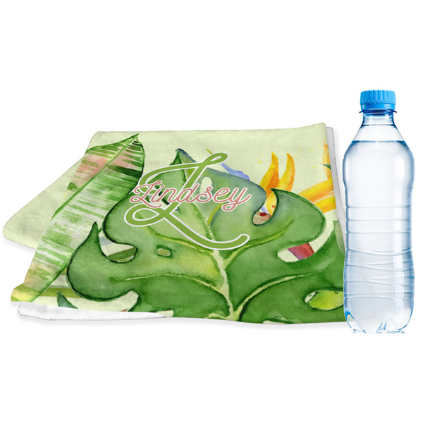 Custom Tropical Leaves Border Sports & Fitness Towel (Personalized)