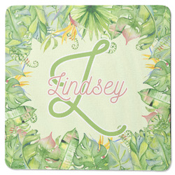 Tropical Leaves Border Square Rubber Backed Coaster (Personalized)