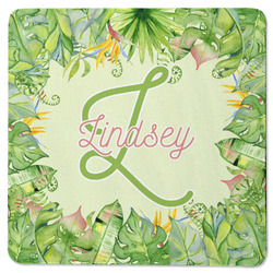 Tropical Leaves Border Square Rubber Backed Coaster (Personalized)