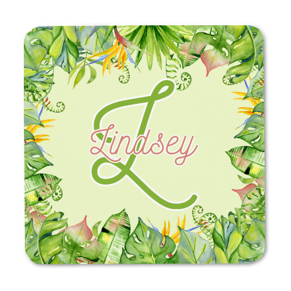 Tropical Leaves Border Square Fridge Magnet - FRONT
