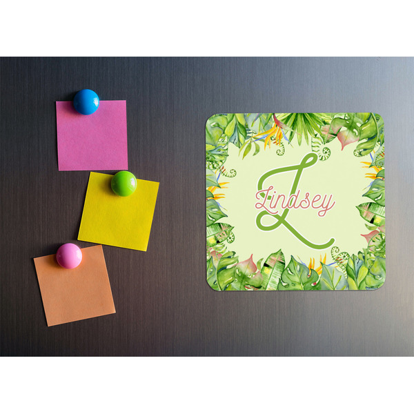 Tropical Leaves Border Square Fridge Magnet - LIFESTYLE