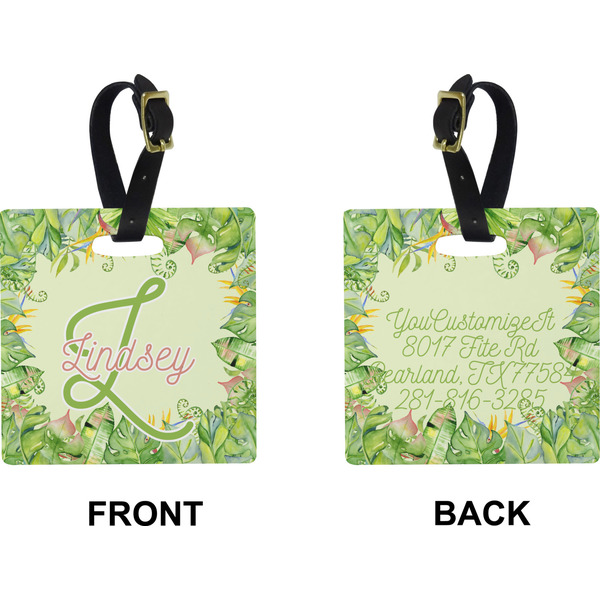 Tropical Leaves Border Square Luggage Tag (Front + Back)