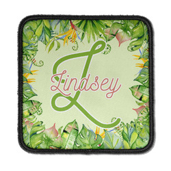 Tropical Leaves Border Iron On Square Patch w/ Name and Initial
