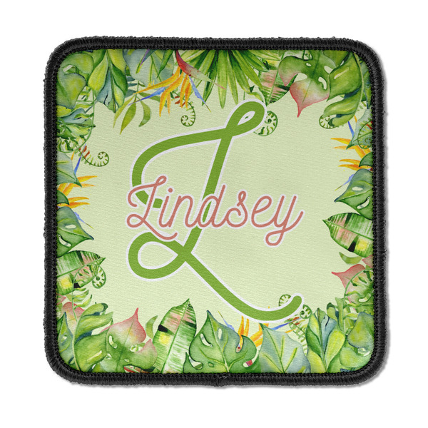 Custom Tropical Leaves Border Iron On Square Patch w/ Name and Initial
