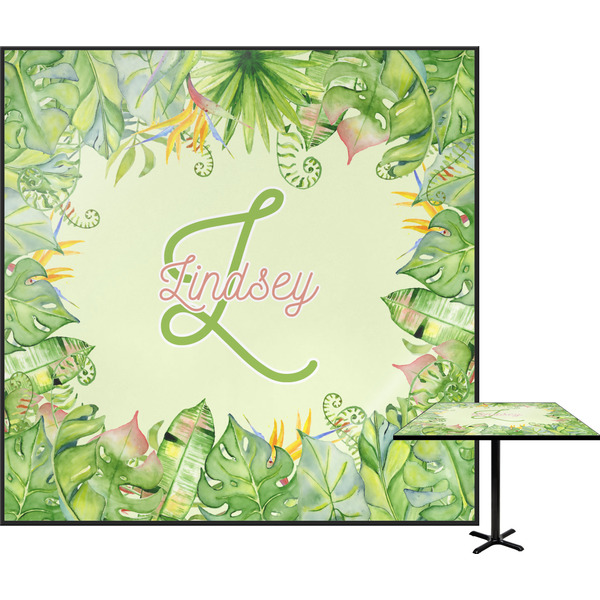 Custom Tropical Leaves Border Square Table Top (Personalized)