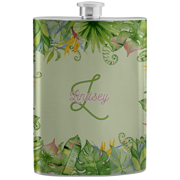 Custom Tropical Leaves Border Stainless Steel Flask (Personalized)