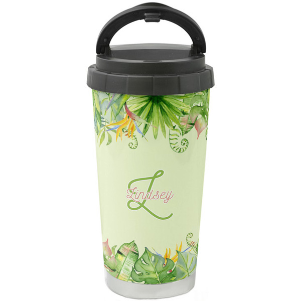 Custom Tropical Leaves Border Stainless Steel Coffee Tumbler (Personalized)