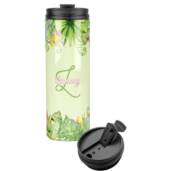 Custom Tropical Leaves Border Stainless Steel Skinny Tumbler (Personalized)