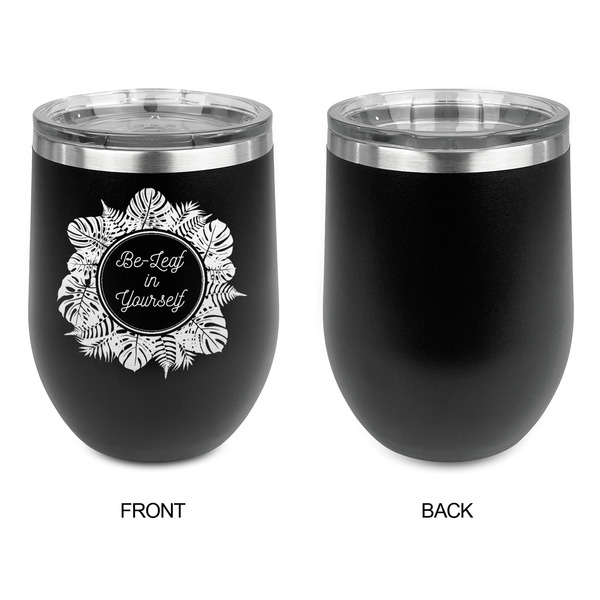 Tropical Leaves Border Stainless Wine Tumblers - Black - Single Sided - Approval