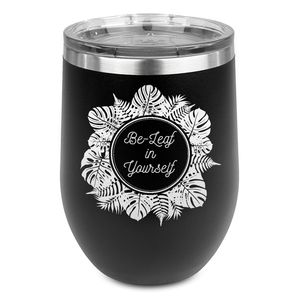 Custom Tropical Leaves Border Stemless Wine Tumbler - 5 Color Choices - Stainless Steel  (Personalized)