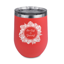 Tropical Leaves Border Stemless Stainless Steel Wine Tumbler - Coral - Double Sided (Personalized)