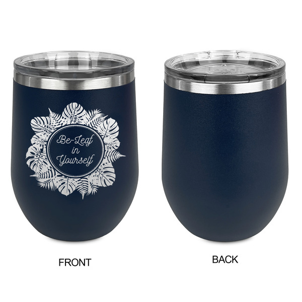 Tropical Leaves Border Stainless Wine Tumblers - Navy - Single Sided - Approval