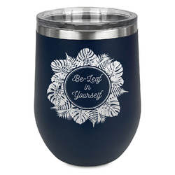 Tropical Leaves Border Stemless Wine Tumbler - 5 Color Choices - Stainless Steel  (Personalized)