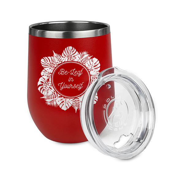Tropical Leaves Border Stainless Wine Tumblers - Red - Double Sided - Alt View