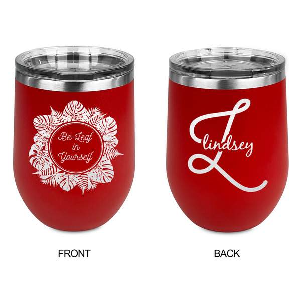 Tropical Leaves Border Stainless Wine Tumblers - Red - Double Sided - Approval