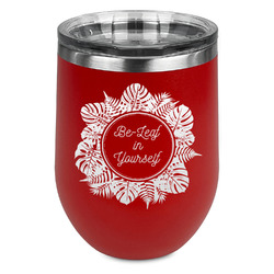 Tropical Leaves Border Stemless Stainless Steel Wine Tumbler - Red - Single Sided (Personalized)