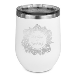 Tropical Leaves Border Stemless Stainless Steel Wine Tumbler - White - Double Sided (Personalized)