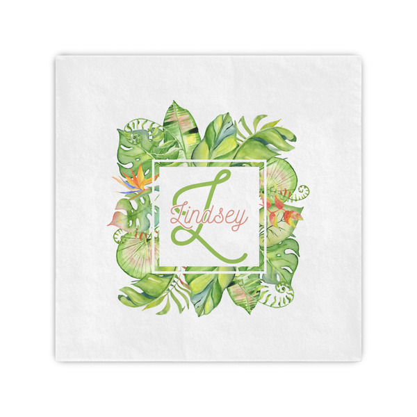 Custom Tropical Leaves Border Cocktail Napkins (Personalized)