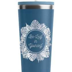 Tropical Leaves Border RTIC Everyday Tumbler with Straw - 28oz - Steel Blue - Double-Sided (Personalized)