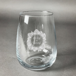 Tropical Leaves Border Stemless Wine Glass - Engraved (Personalized)