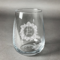 Tropical Leaves Border Stemless Wine Glass - Engraved (Personalized)
