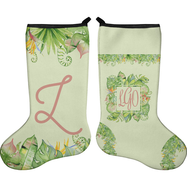 Custom Tropical Leaves Border Holiday Stocking - Double-Sided - Neoprene (Personalized)