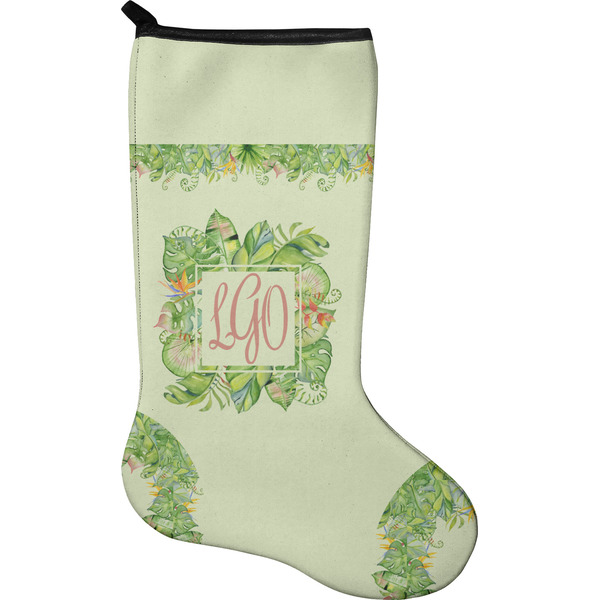 Custom Tropical Leaves Border Holiday Stocking - Neoprene (Personalized)