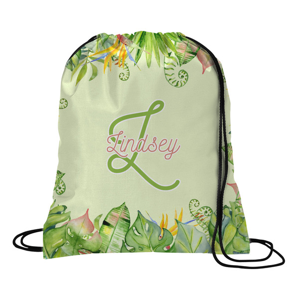 Custom Tropical Leaves Border Drawstring Backpack - Small (Personalized)