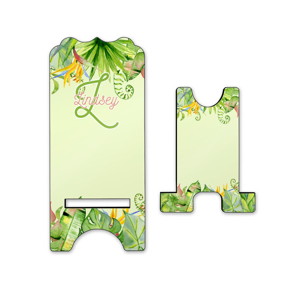 Tropical Leaves Border Stylized Phone Stand - Front & Back - Small