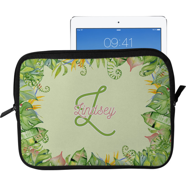 Custom Tropical Leaves Border Tablet Case / Sleeve - Large (Personalized)