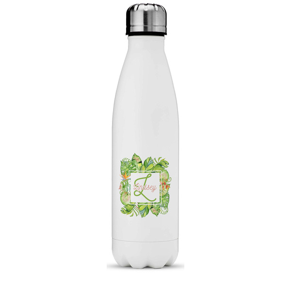 Custom Tropical Leaves Border Water Bottle - 17 oz. - Stainless Steel - Full Color Printing (Personalized)