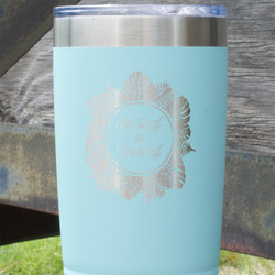 Tropical Leaves Border 20 oz Stainless Steel Tumbler - Teal - Single Sided (Personalized)