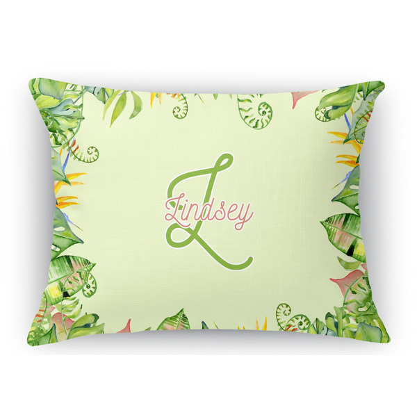 Custom Tropical Leaves Border Rectangular Throw Pillow Case - 12"x18" (Personalized)